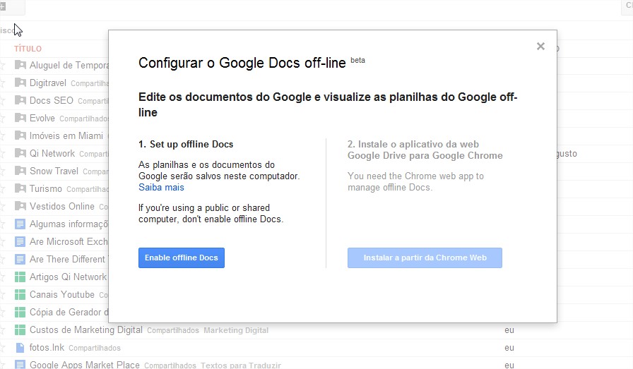 Cofigurar o Google Docs off-line